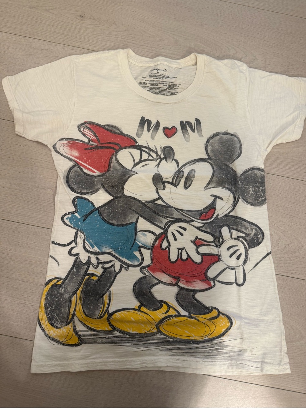 Disney Mickey & Minnie Graphic Tee in White with Red, Blue & Yellow Accents
